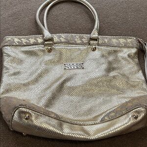 Vintage Rare Pulcati Genuine Leather Gold Tote Bag 5 pcs of the fringe  torn